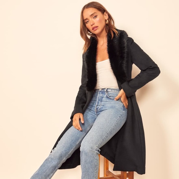 Faux Fur Trim Wrap Coat 